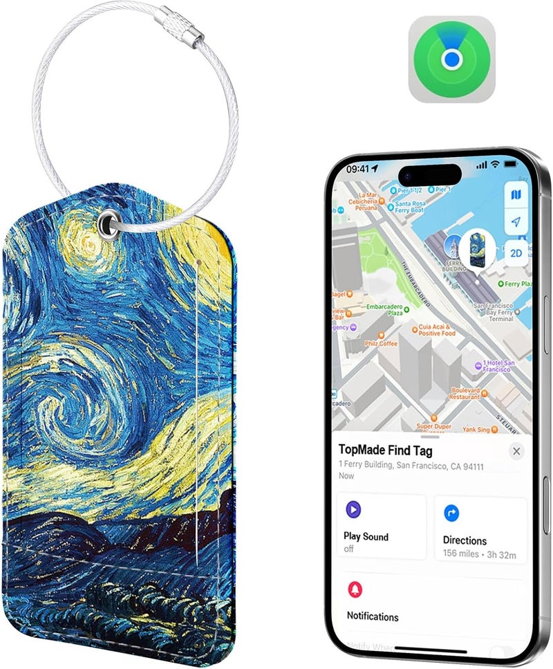 TopMade Smart Luggage Tag with Find My, Premium Leather Luggage Tags for Suitcase, Travel Bags, Backpacks, Anti-Lost Suitcase Tag Tracker for Travel with Privacy Name Card, Rechargeable - Image 1